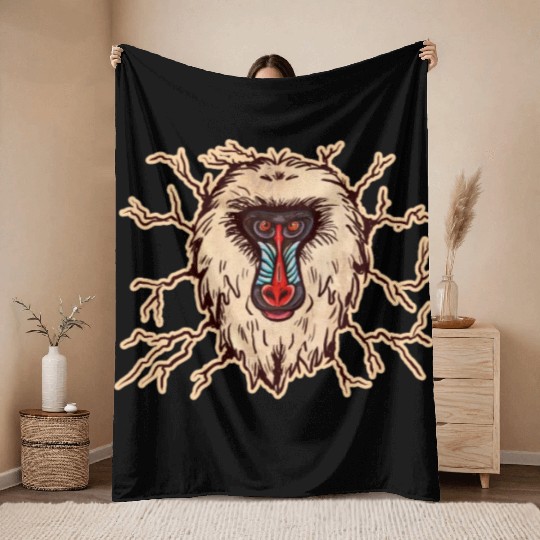 Baboon Monkey Face Throw Blankets