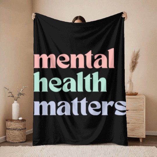 Mental Health Matters | Retro Quote Pastel Rainbow Throw Blankets
