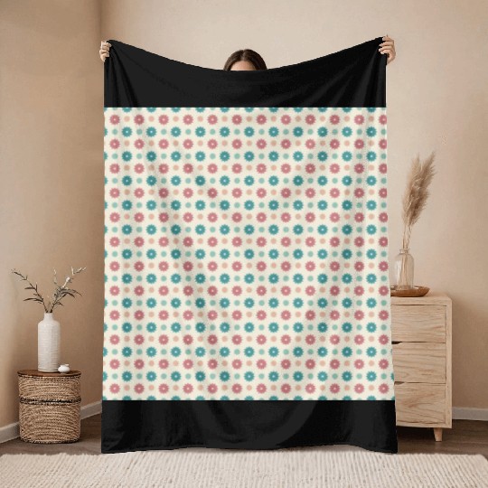 Retro Floral Pattern Yellow Teal Red Throw Blankets