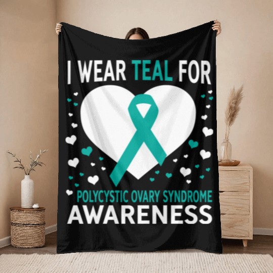 I Wear Teal For Support Pcos Awareness Throw Blankets