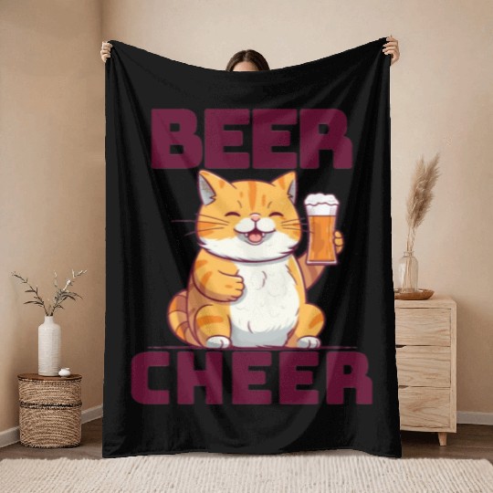 Cute Cat Beer Cheer Throw Blankets
