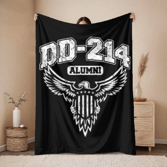 Dd 214 Alumni Military Veteran With Usa Eagle Throw Blankets