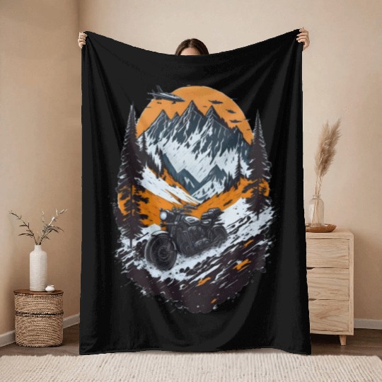 Motorcycle in Montane Throw Blankets