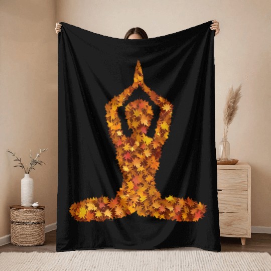 Autumn yoga in the splendour of leaves Throw Blankets