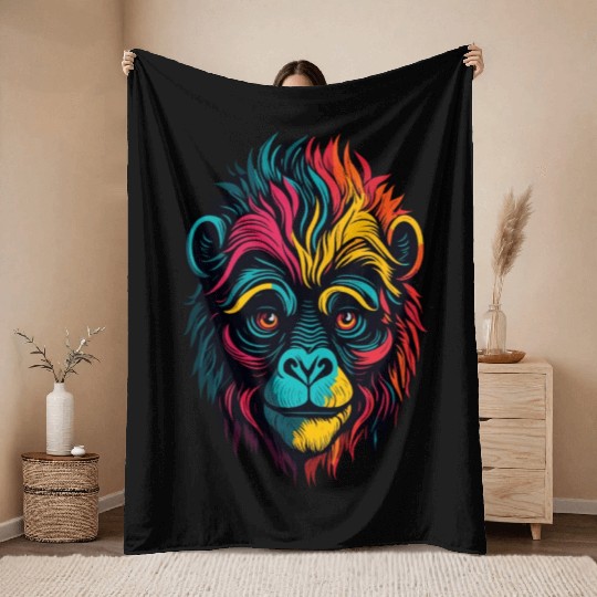Monkey head colorful Throw Blankets Design