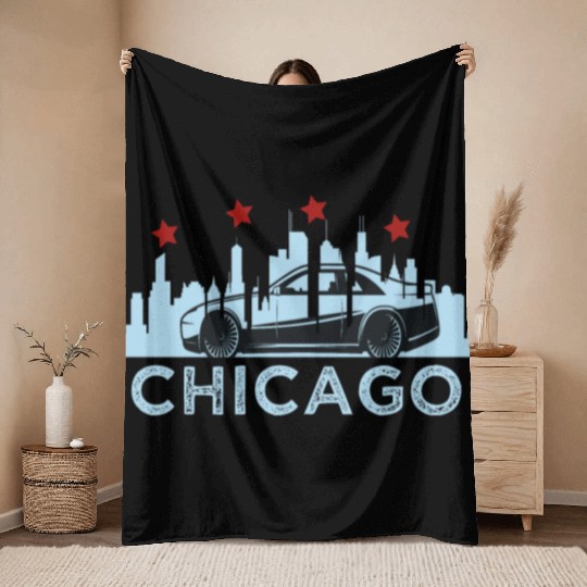 Chicago Skyline Race Car Throw Blankets