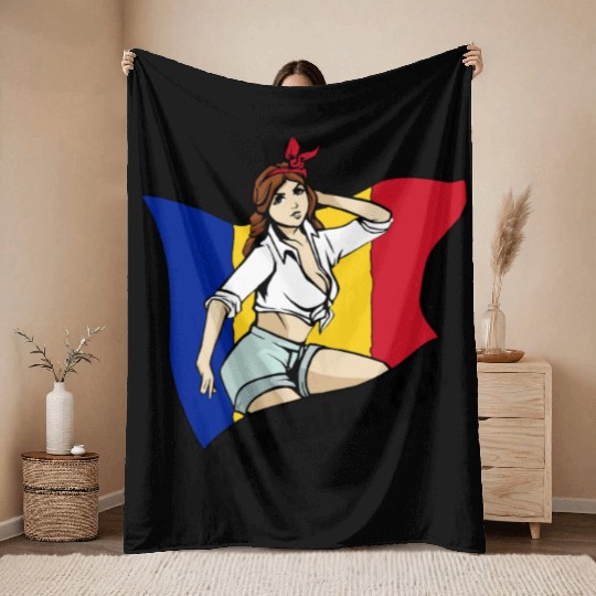 Romanian girl flag design Throw Blankets