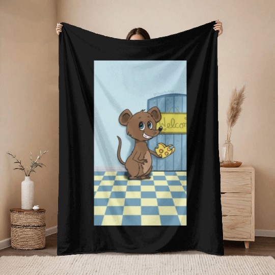 Cheesy Heart Mouse Throw Blankets