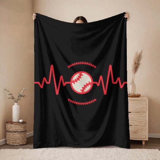 Baseball Lover Heart Beat Baseball Throw Blankets