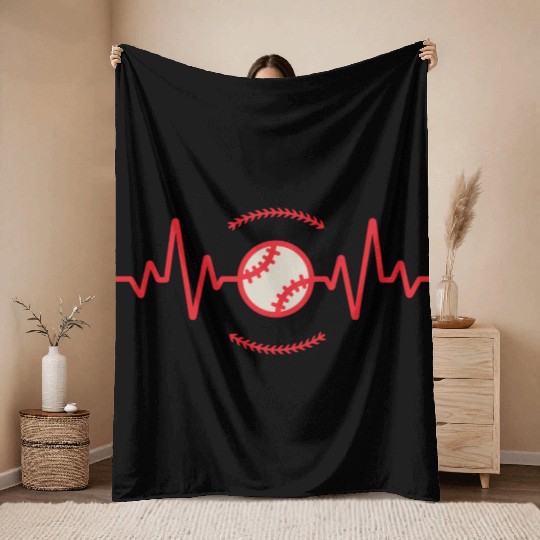 Baseball Lover Heart Beat Baseball Throw Blankets