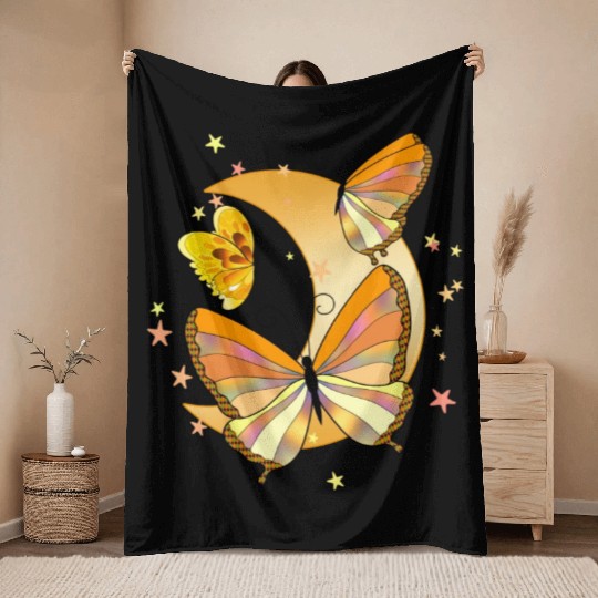 Orange butterflies moon aesthetic butterfly insect Throw Blankets