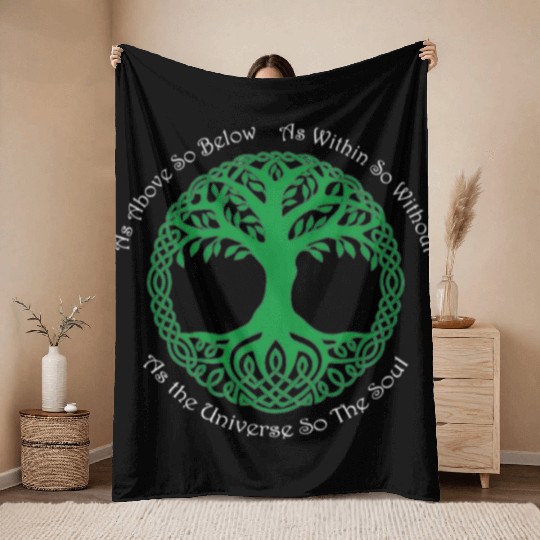 Pagan Celtic Wiccan As Above So Below Green Tree Throw Blankets