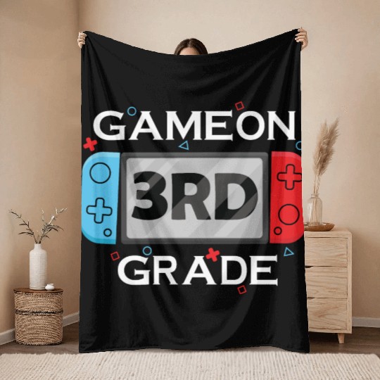 Back To School Game On 3rd Grade Funny Gamer Kid Throw Blankets