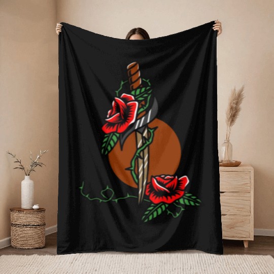 Twilight Dagger Flower Throw Blankets