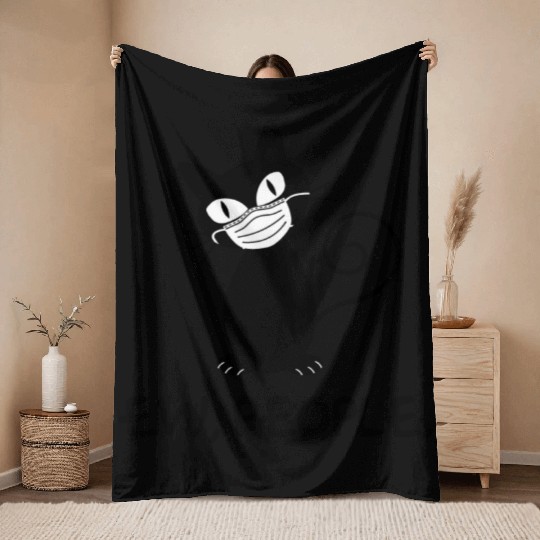 Funny Ew People Black Cat Face Mask Throw Blankets