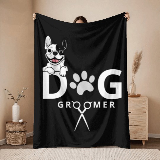 Dog Groomer Throw Blankets Dog Grooming Outfit