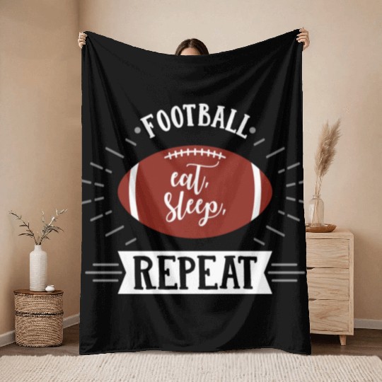 Football Eat Sleep Repeat Sports Babe Game Day Mom Throw Blankets