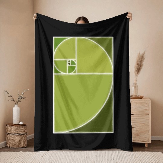 Olive Green Fibonacci Spiral Throw Blankets