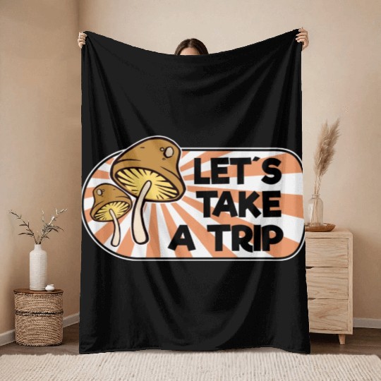 Magic Mushrooms Trip Lsd Hippie Psychedelic Throw Blankets