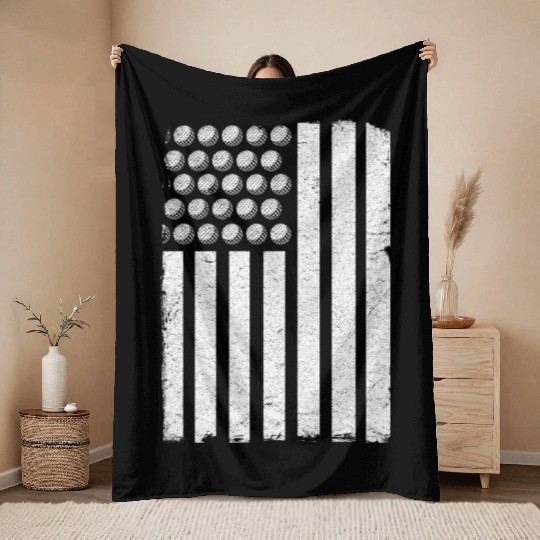 Patriotic Golfers Golf Players Us Flag Golf Balls Throw Blankets