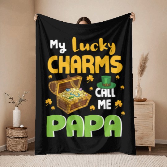 Gold Shamrocks Saint Patrick My Lucky Charms Call Throw Blankets