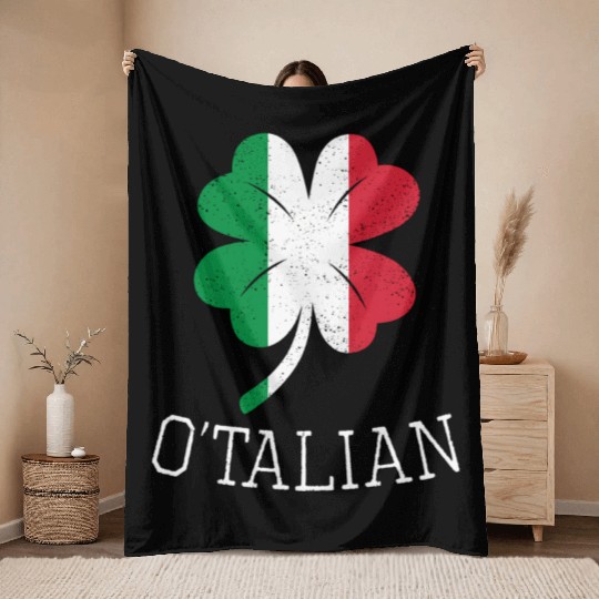 O'Talian Italian Irish Shamrock St Patric Day Throw Blankets