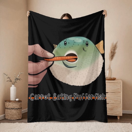 Carrot Eating Pufferfish Meme Throw Blankets