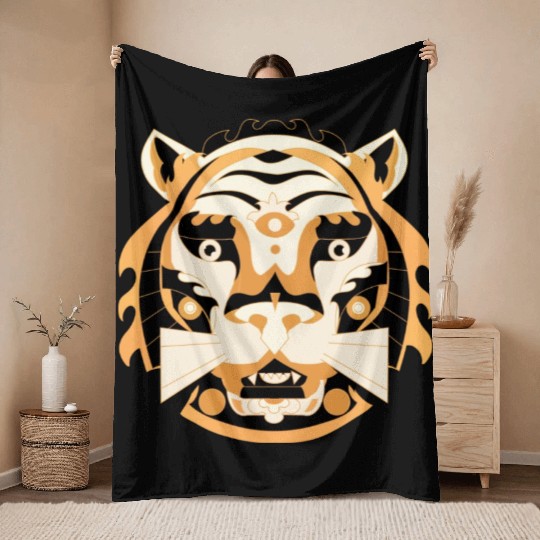 The King Of Style Minimalist Gold Lion Throw Blankets