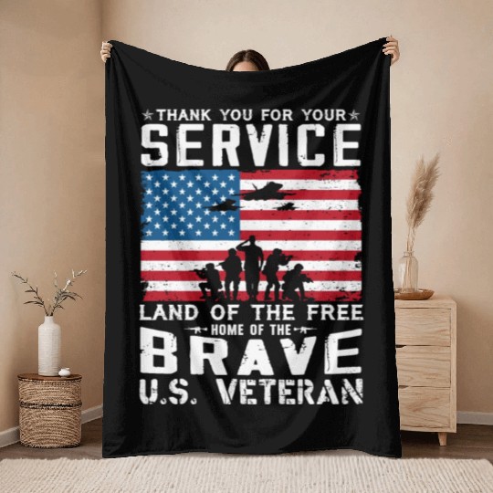 US Army Veteran Land Of The Free Throw Blankets