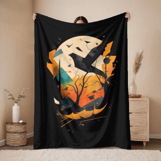 modern nature: black bird Throw Blankets
