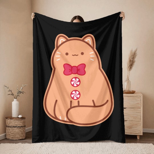 Gingerbread Cat Throw Blankets