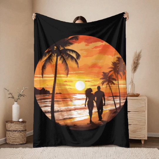 Beach romantic couple Throw Blankets