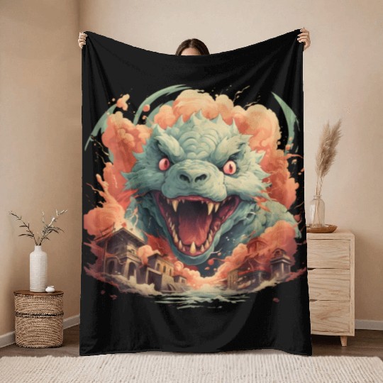 Kaiju: Cityscape Destructor Throw Blankets