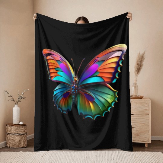 colorful flying butterfly 3d Multicolored wings Throw Blankets