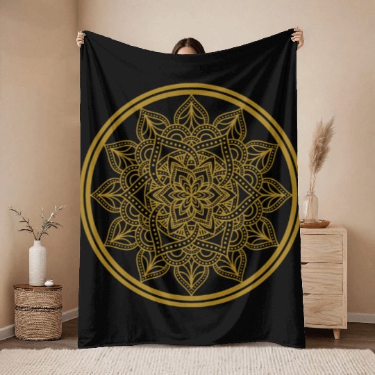 Mandala Gold Art Throw Blankets