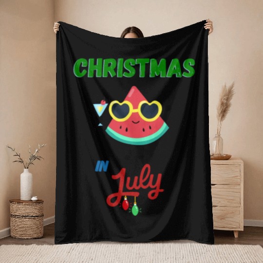 christmas in july cute watermelon Throw Blankets for summer