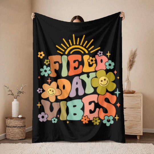 Field Day Vibes Summer Teacher Last Day Of School Throw Blankets