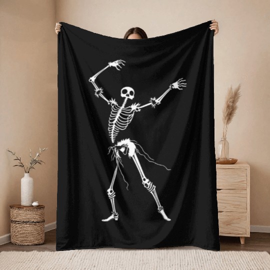 Dancing Skeleton White Throw Blankets