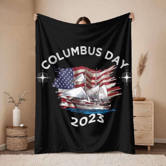 Exploring Columbus Day Compasses USA Flags Throw Blankets