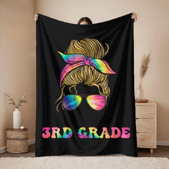 Little Miss Third Grade Teacher Back To School Throw Blankets