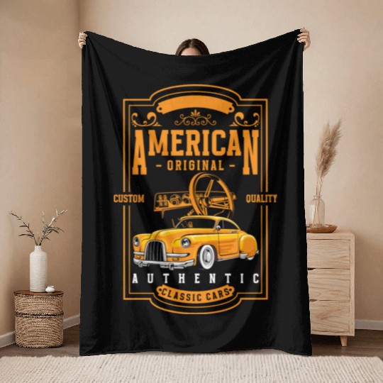 Car Retro Car Mechanic Sports Car Throw Blankets
