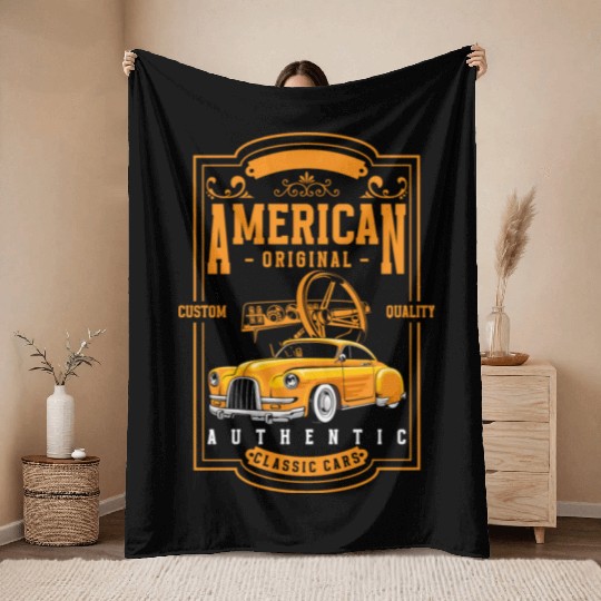 Car Retro Car Mechanic Sports Car Throw Blankets