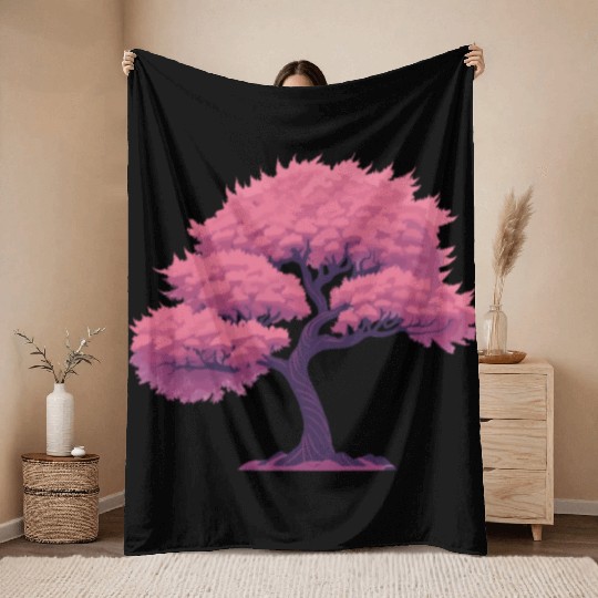 Blooming Sakura tree Throw Blankets