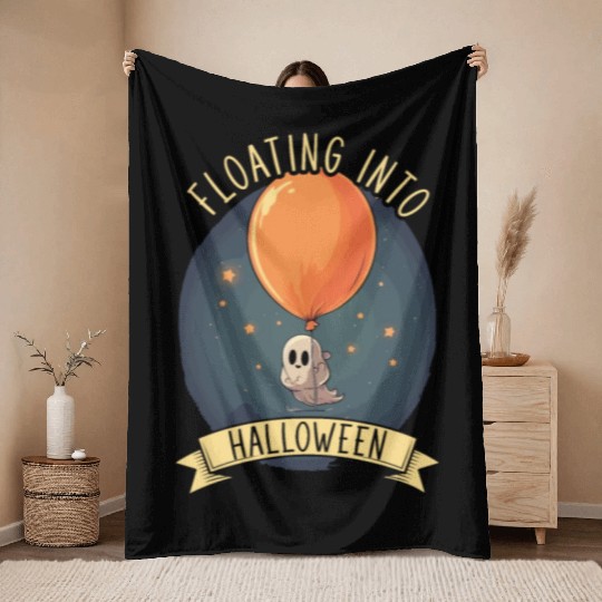 Balloon Halloween Trick Or Treat Spooky Boo Ghost Throw Blankets