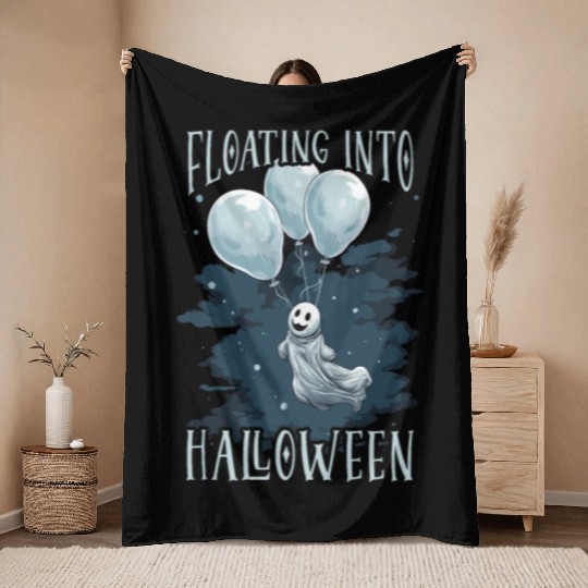 Balloon Halloween Trick Or Treat Spooky Boo Ghost Throw Blankets