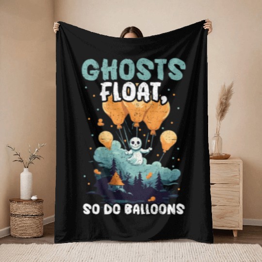 Balloon Halloween Trick Or Treat Spooky Boo Ghost Throw Blankets