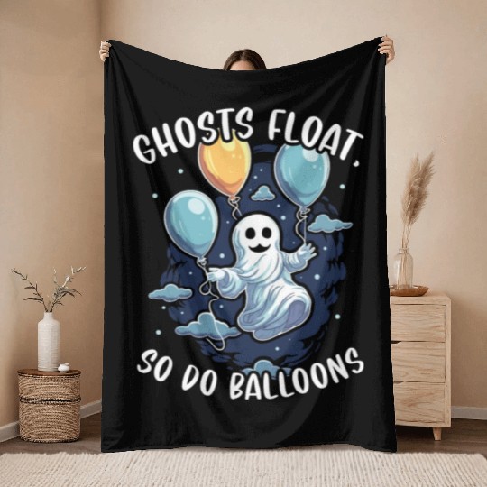 Balloon Halloween Trick Or Treat Spooky Boo Ghost Throw Blankets