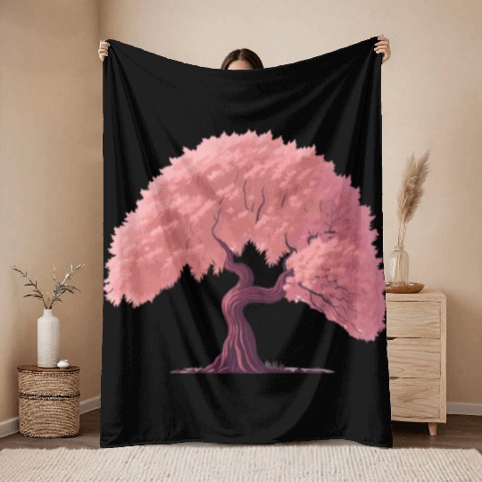 Sakura tree Throw Blankets