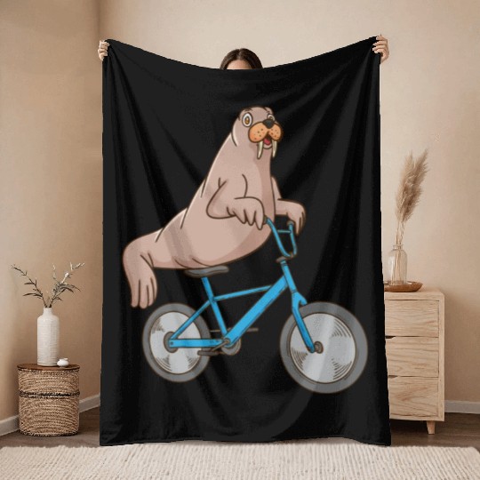 Harp Seal Lover Ocean Bicycle Riding Sea Lion Seal Throw Blankets