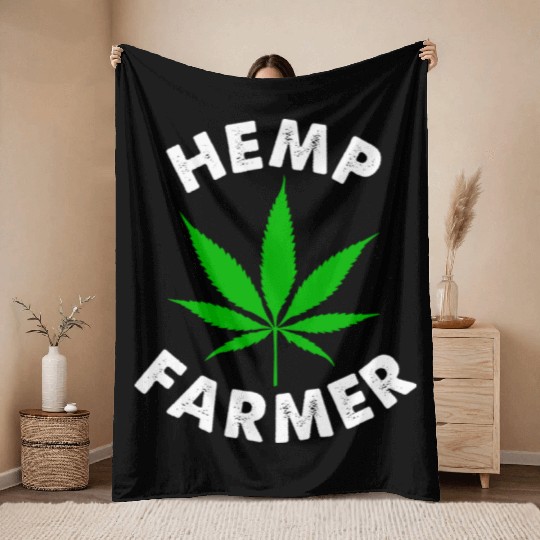 Hemp Farmer Green Leaf Throw Blankets